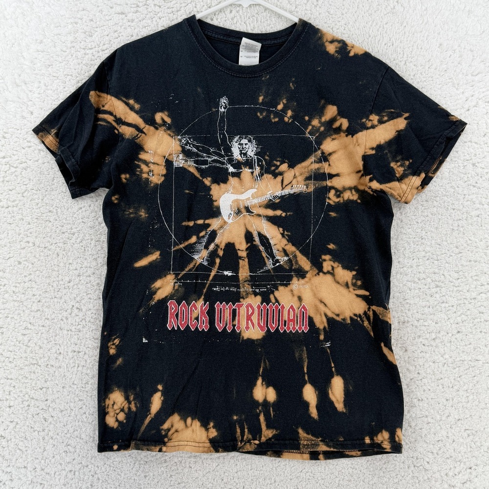 Gildan Mens Medium Black Rock Vitruvian Tie Dye Graphic Tee T-Shirt Heavy Cotton